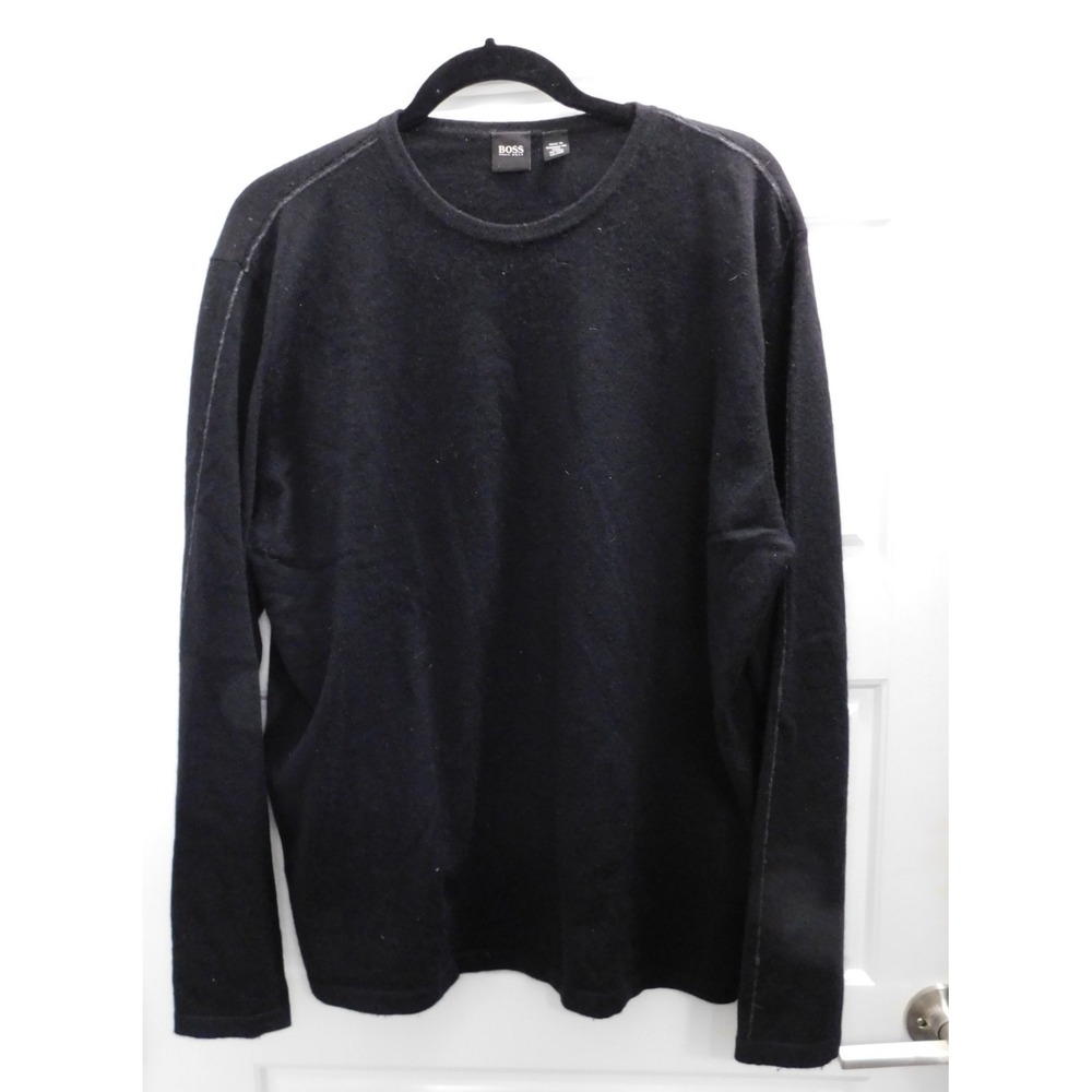 Hugo Boss 100% Cashmere Sweater Black Crewneck Italy Mens XXL